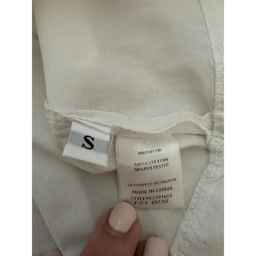 Heartbeeps White Scalloped Poplin Sleveless shirt Size Small - Picture 4 of 5